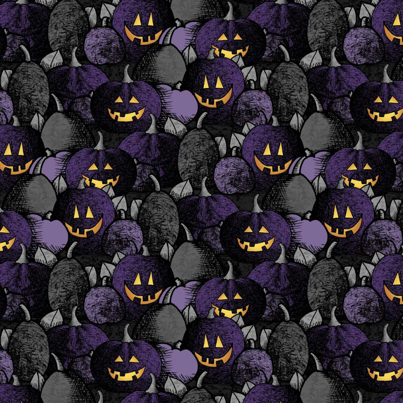 Halloween Pumpkin Patch Black/Purple Jack o' Lanterns | Moonlit